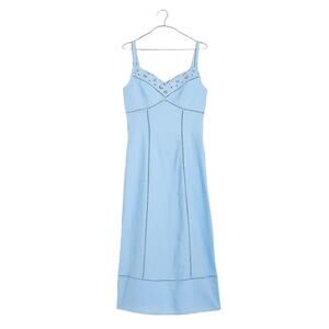 Madewell Light Blue Sweetheart Neck Linen Blend Dress